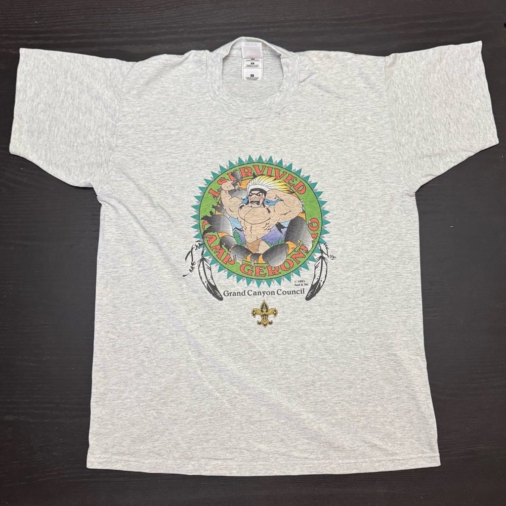 Vintage Boy Scouts I SURVIVED CAMP GERONIMO T-shirt 1995